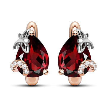 Mesmerizing Natural Red Garnet Sterling Silver 2-Tones Latch Back Earrings